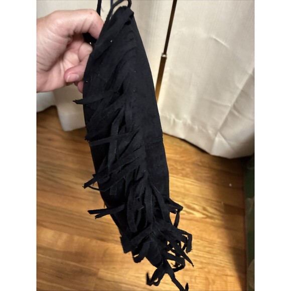 Black Fringe Boho Western Purse Shoulder Handbag 2 straps Faux Suede Belt - Picture 8 of 16